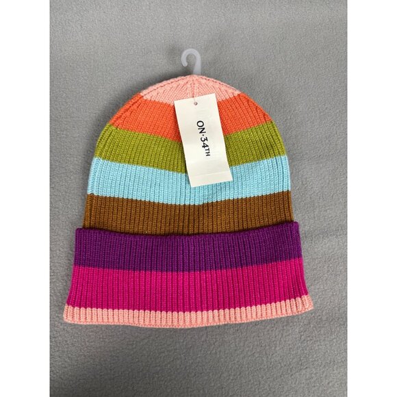 ON 34th Accessories - On 34th Women's Colorful Striped Ribbed Knit Cuffed Beanie Multicolor OS NWT's